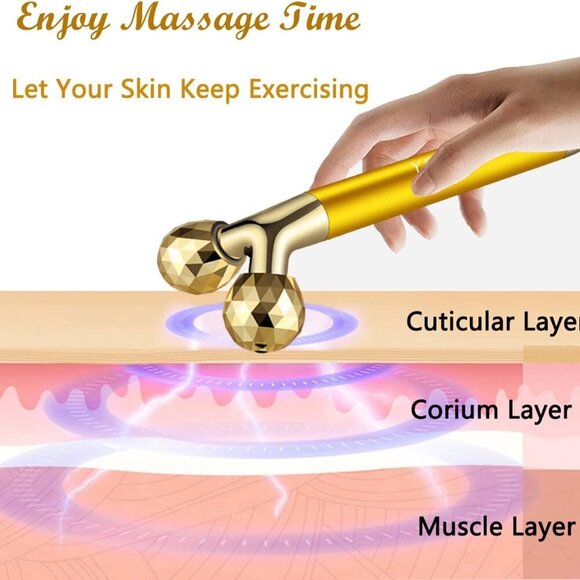 2 in 1 Face Massager Golden Facial Electric 3D Roller and T Shape Arm Eye Nose M - Picture 2 of 6